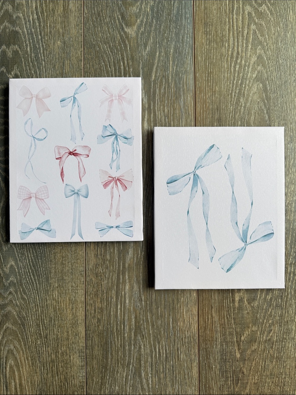Ribbon Bow Canvas Wall Art Set - Blue & Pink